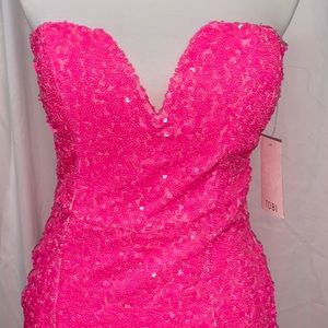 Hot Neon Pink Sequined Dress